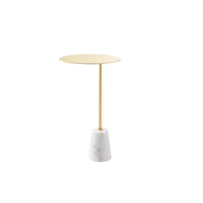 12 in. Gold and White Round Faux Marble End Table, Sturdy Build End Side Table for Living Rooms