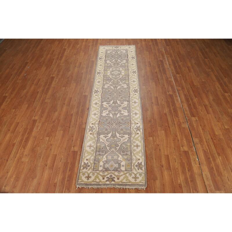 Grey Oushak Runner Rug Hand-Knotted Transitional Wool Carpet - 2'6"x 9'9"