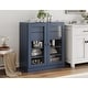 preview thumbnail 8 of 47, Palace Imports 100% Solid Wood Short Clear Glass Bathroom Storage Cabinet with 2 Drawers, 32" W x 35.75" H Antique Blue