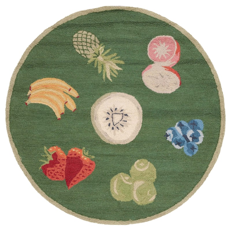 SAFAVIEH Handmade Chelsea Sefkije French Country Fruit Wool Rug - 4' Round - Hunter Green