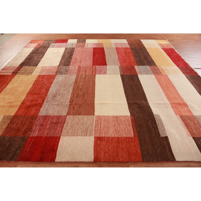 Modern Gabbeh Kashkoli Vegetable Dye Square Rug Handmade Wool Carpet - 10'10"x 11'2"