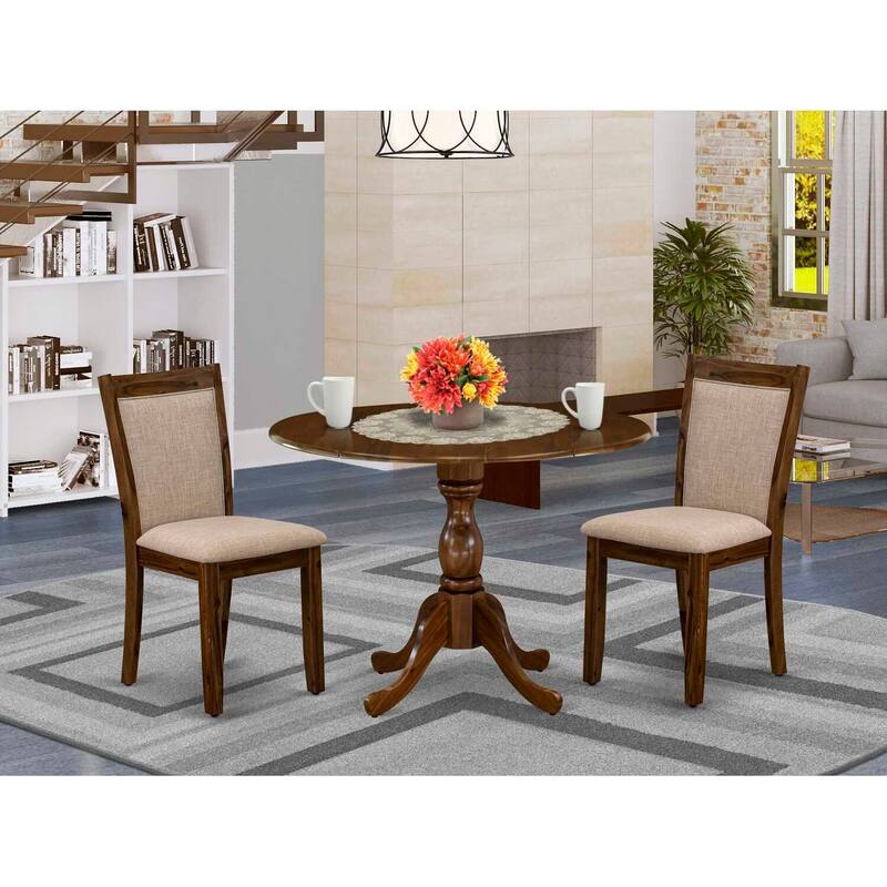 3-Piece Antique Walnut Solid Wood Top - Upholstered Dining Room Set - Seats-4