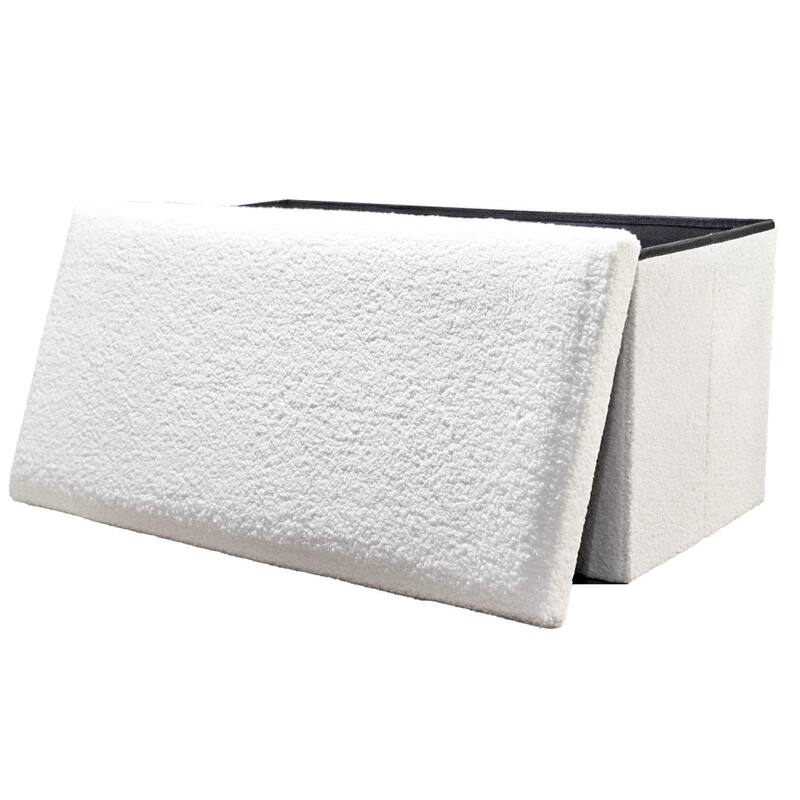 HomeRoots 30" White Boucle Storage Ottoman