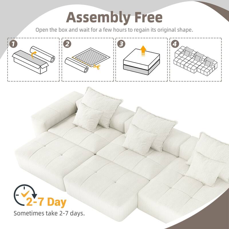 Modern Oversized Modular Sectional Sofa, Chenille Fabric Floor Couch with 6 Pillows, 5-Seater Upholstered Tufted Sofa