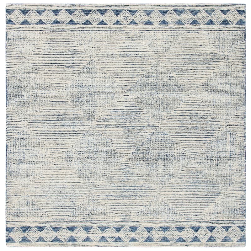 SAFAVIEH Handmade Abstract Rachel Modern Wool Rug - 8' Square - Ivory/Navy