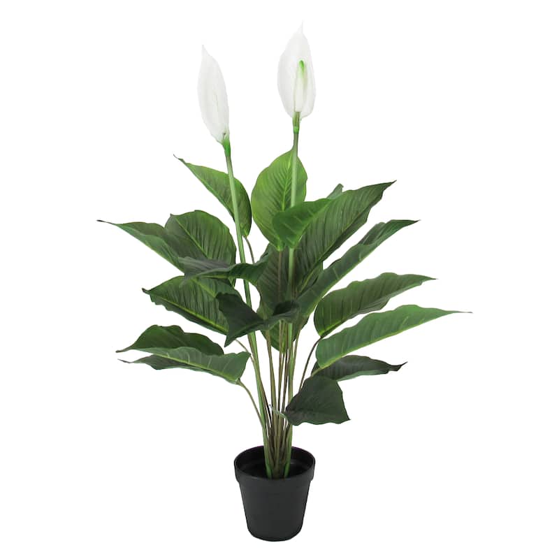 30in Real Touch White Artificial Spathiphyllum Peace Lily Plant in Black Pot - 30" H x 22" D