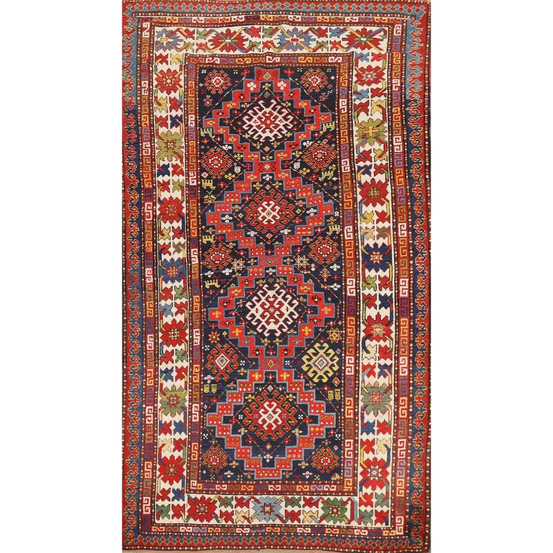 Vegetable Dye Kazak Oriental Antique Area Rug Handmade Wool Carpet - 4'10" x 9'2"