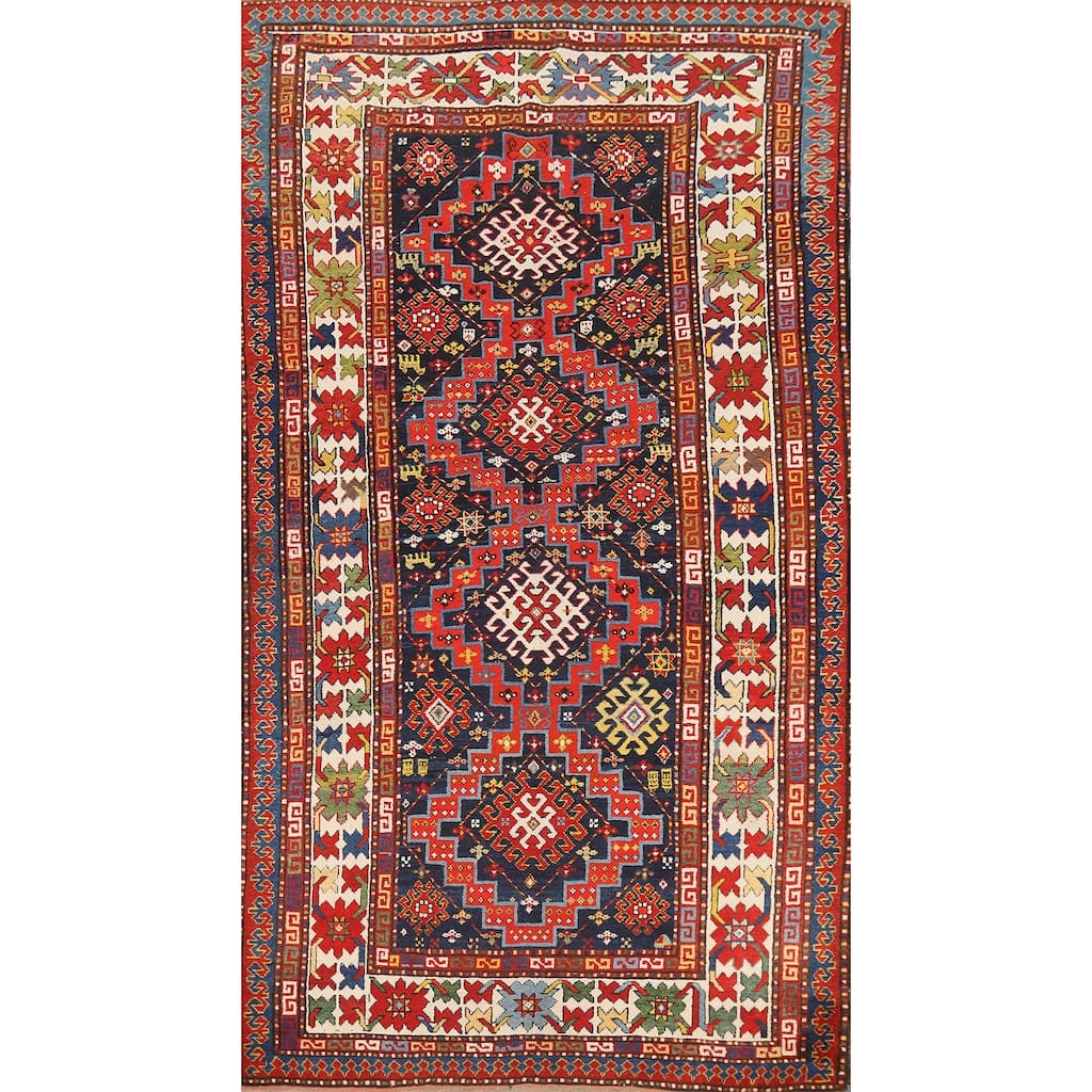 Vegetable Dye Kazak Oriental Antique Area Rug Handmade Wool Carpet - 4'10" x 9'2"