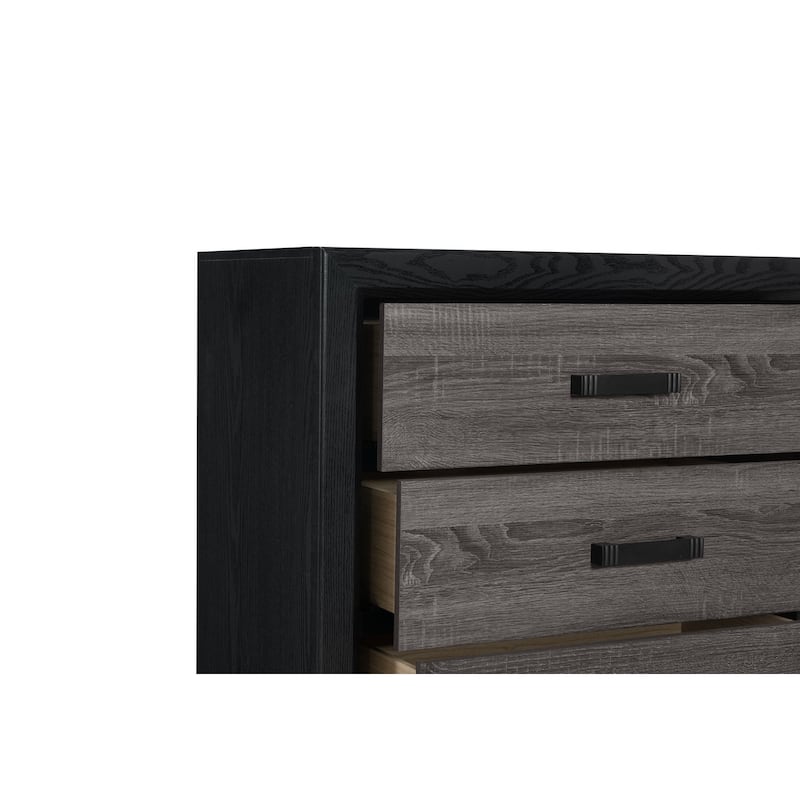 HomeRoots 58" Black And Gray Wood Six Drawer Double Dresser