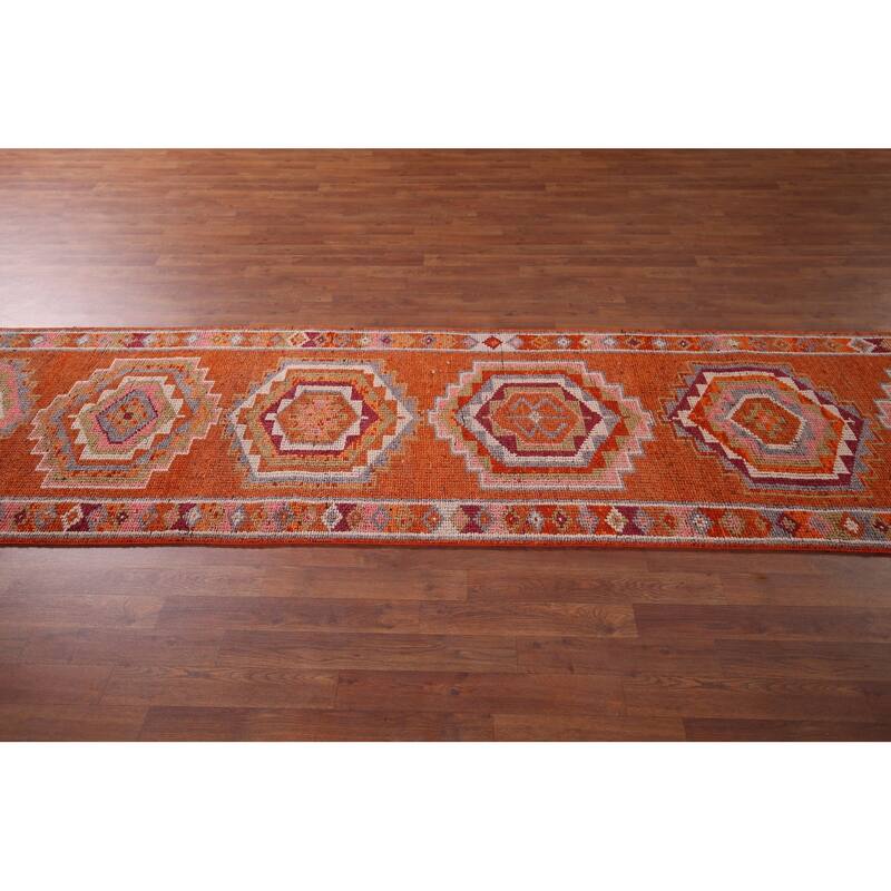 Oushak Turkish Vintage Runner Rug Hand-Knotted Foyer Wool Carpet - 2'11"x 12'10"