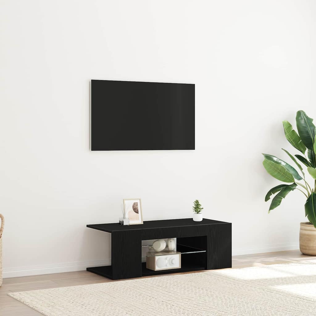 vidaXL TV Cabinet Black Oak 35.43 x 15.35 x 11.81 in Engineered Wood - 35.43 x 15.35 x 11.81 in