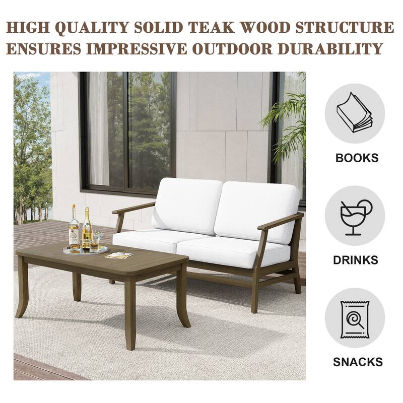 Teak Outdoor Patio Loveseat and Coffee Table Set (2-Piece)