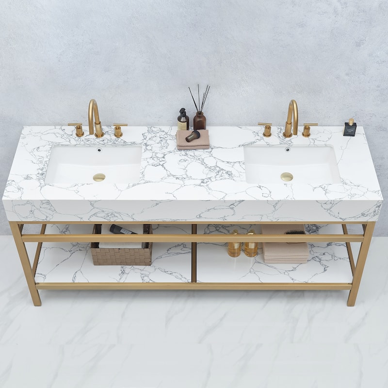 Ecija Bath Vanity, Metal Support with Composite Stone Top, no Mirror