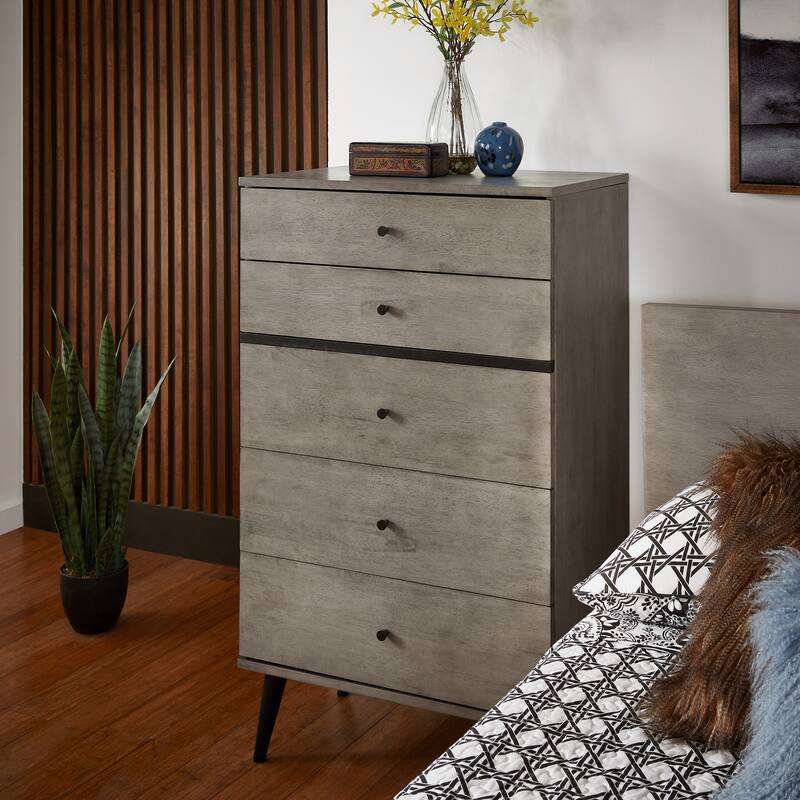 Noe Mid-Century Grey Finish 5-Drawer Chest by iNSPIRE Q Modern