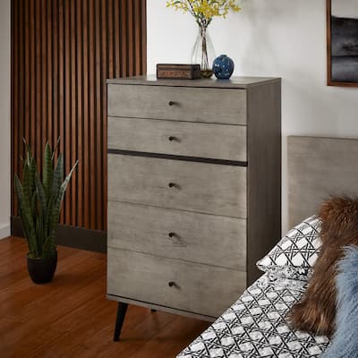 Noe Mid-Century Grey Finish 5-Drawer Chest by iNSPIRE Q Modern