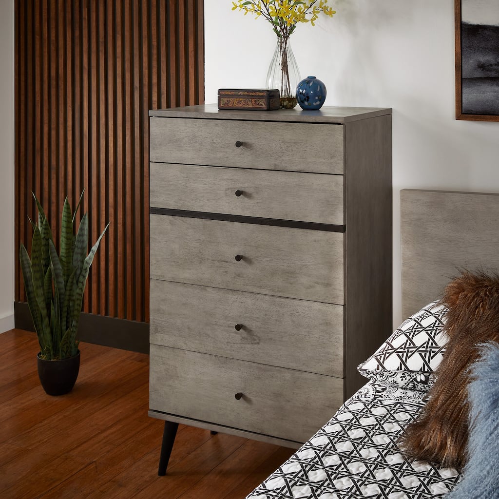 Noe Mid-Century Grey Finish 5-Drawer Chest by iNSPIRE Q Modern