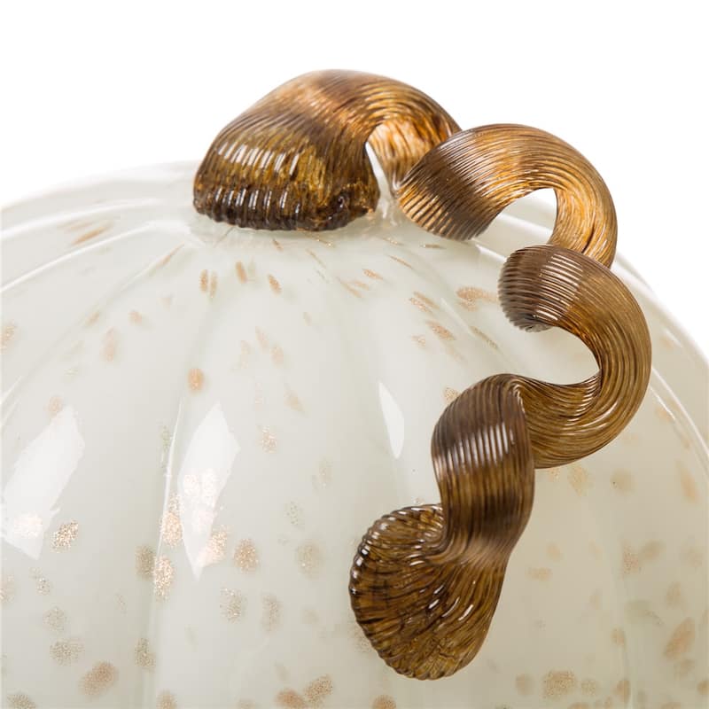 Glitzhome 8.5"D Golden & White Handblown Fall Harvest Glass Pumpkin Thanksgiving Decorations - 9"D