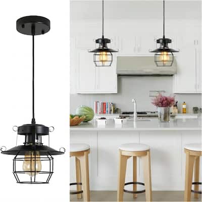 Vintage Farmhouse Pendant Light Rustic Metal Cage Pendant for Kitchen Island Entry, Adjustable Height(1 Light)