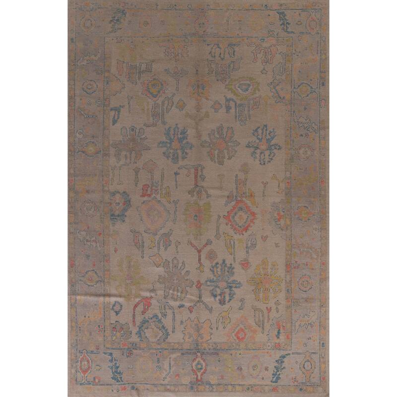 Hand Knotted Oriental 100% Wool Carpet Transitional All-Over Beige & Ivories Oushak Area Rug - 12' 5'' X 8' 7''
