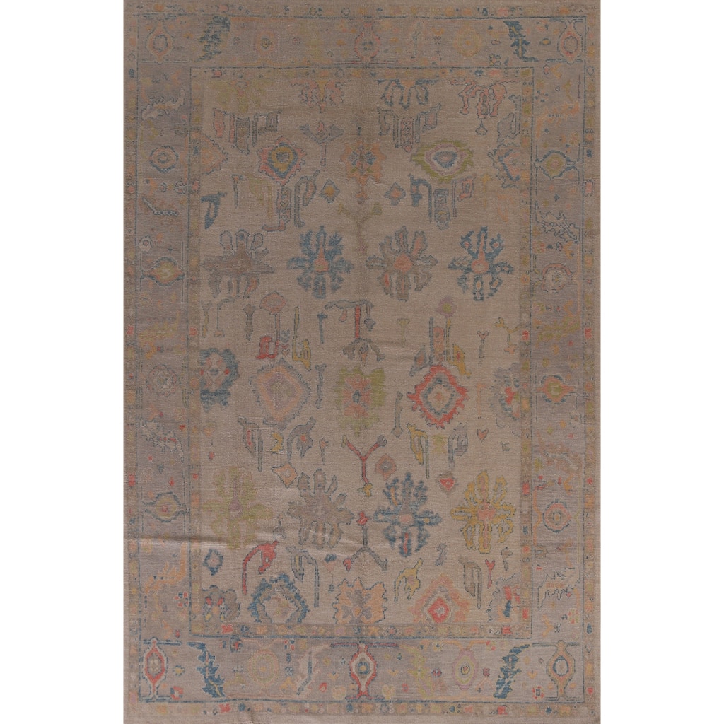 Hand Knotted Oriental 100% Wool Carpet Transitional All-Over Beige & Ivories Oushak Area Rug - 12' 5'' X 8' 7''