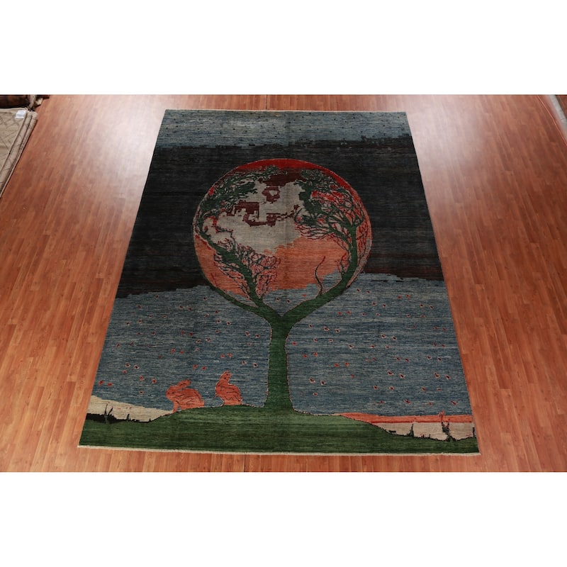 Vegetable Dye Art Deco Oriental Area Rug Hand-Knotted Wool Carpet - 9'11"x 13'0"
