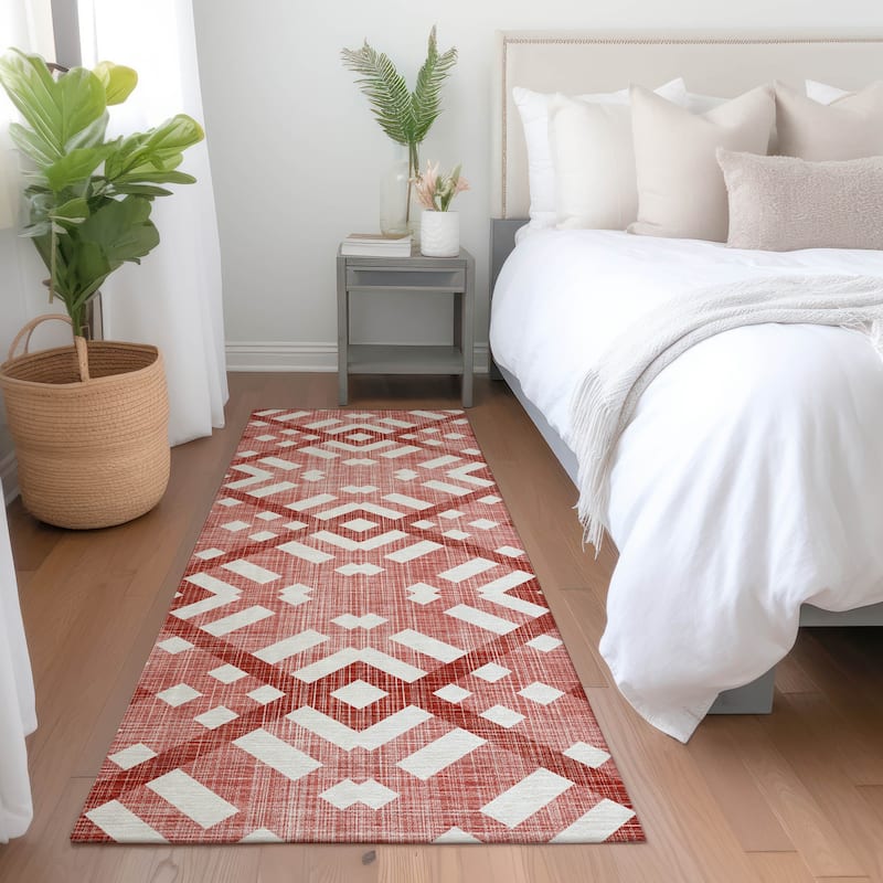 Machine Washable Indoor/ Outdoor Chantille Contemporary Trellis Rug - Red - 2'3" x 7'6"