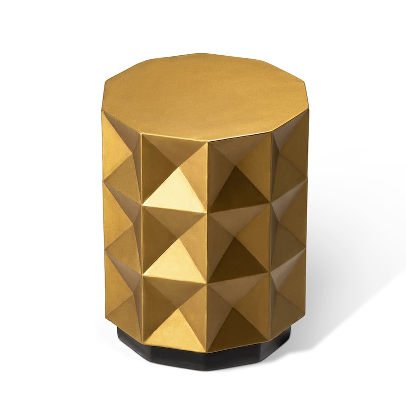 Glitzhome 17"H Antique Gold MGO Geometric Side Table or Accent Stool - 14"L x 14"W x 17"H