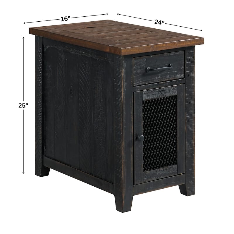 Rustic Solid Wood Chairside End Table with Hidden Charging Station