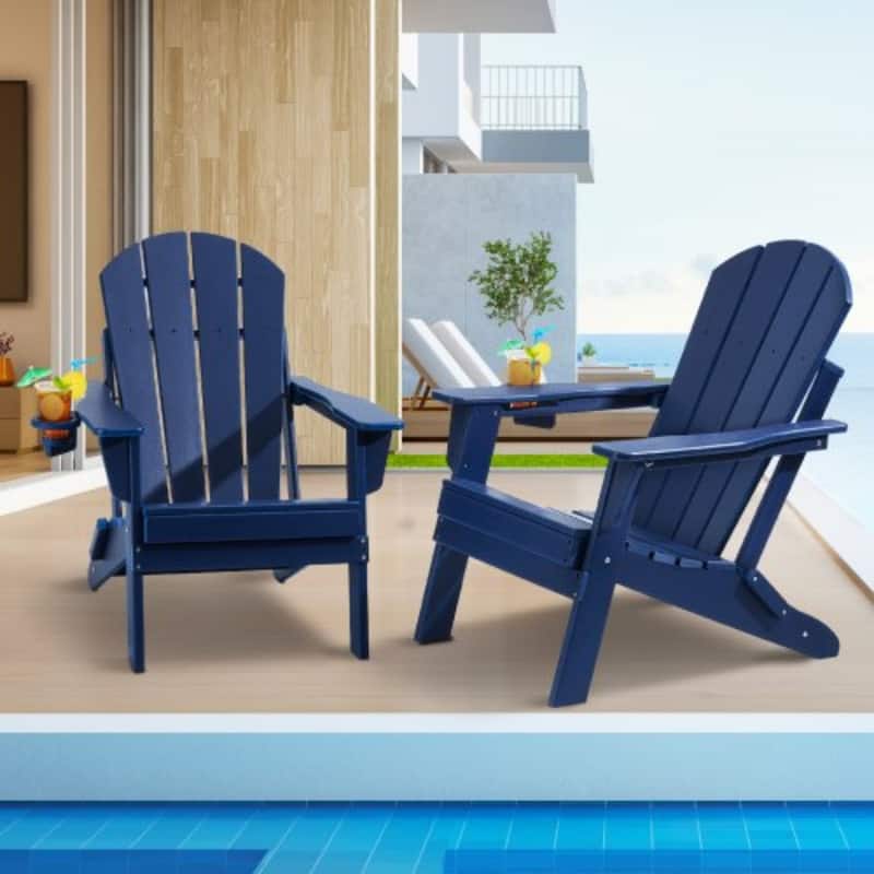 Set of 2 HDPE Folding Adirondack Chair with Wider Seat and Curved Backrest Ideal for Outdoor Use - 31.5 × 29.7 × 36.0 in