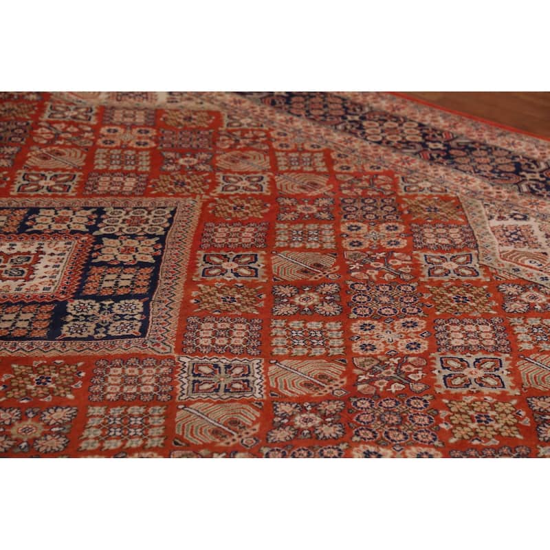 Orange Geometric Meymeh Indian Area Rug Hand-Knotted Wool Carpet - 8'8"x 11'4"