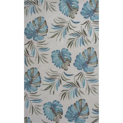 Porch & Den Zellis Ivory Palm Leaf Pattern Lanai Rug