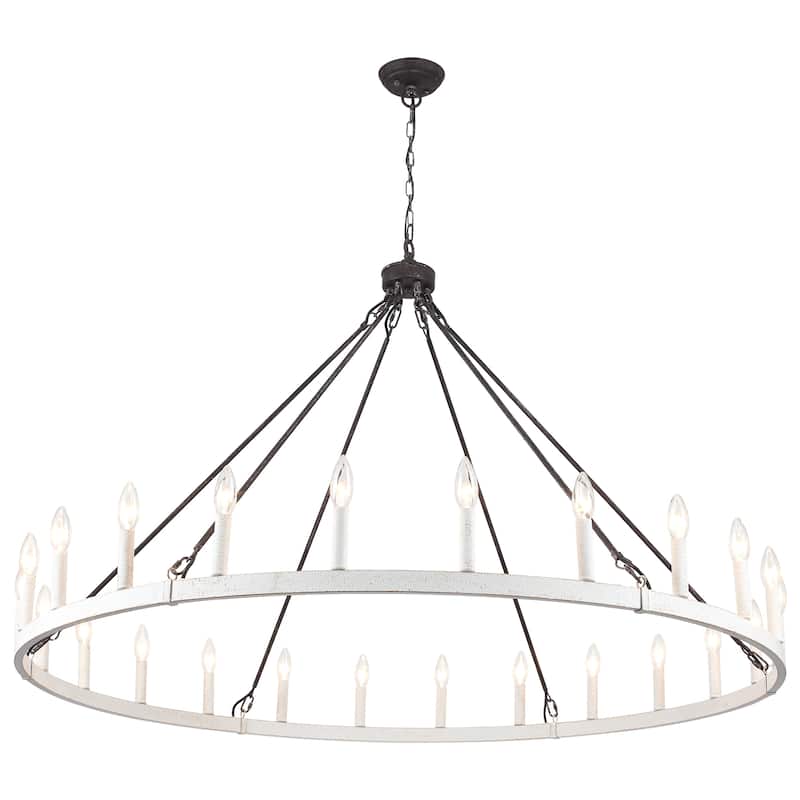 24-Light 51.97-inch Dimmable Round Wagon Wheel Chandelier for Dining Room