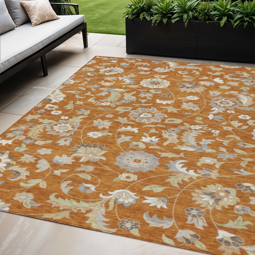 HomeRoots Floral Transitional Rectangle Outdoor Rug