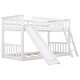 preview thumbnail 10 of 10, Twin over Twin Low Bunk Bed with Convertible Slide and Reversible Ladder, White - Space-Saving and Sturdy Wood Frame
