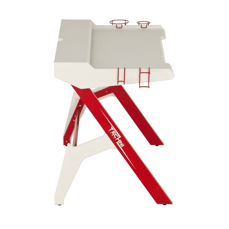 Sport Ergonomic Computer Gaming Desk Workstation with Cupholder & Headphone Hook, Red