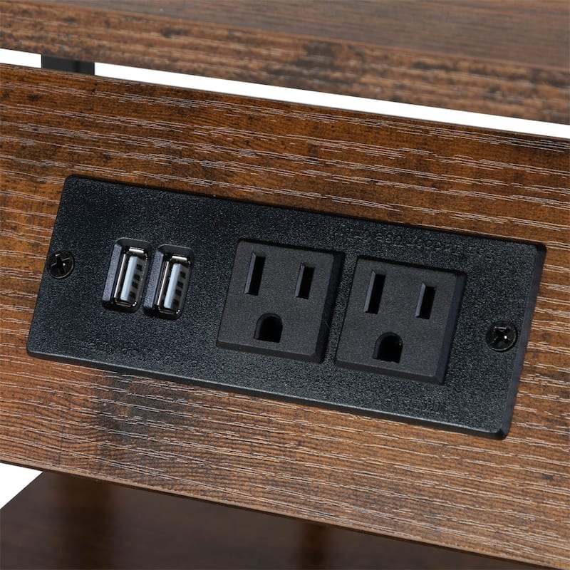 Wood Nightstand with Charging Station,Drawer and Shelf (Set of 2)