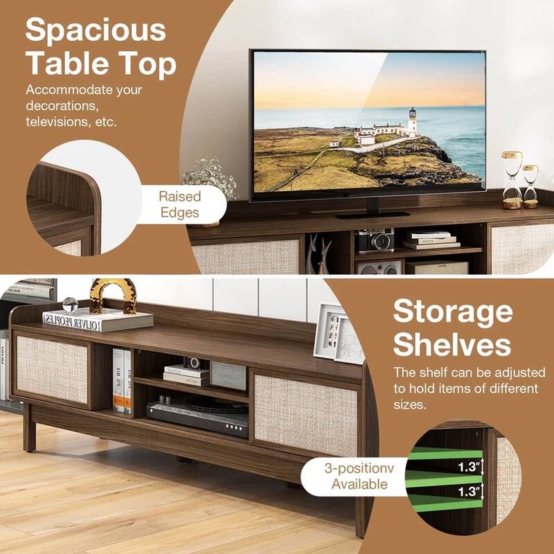 Wooden TV Stand for TVs up to 65" W/ Adjustable Shelf & Sliding Doors - 58 inches