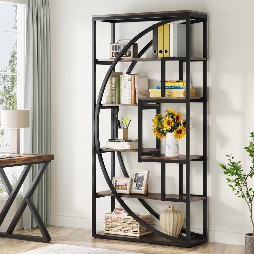 70.8" Tall Modern Geometric Bookshelf with 6-tier storage Shelf - 70.8"H