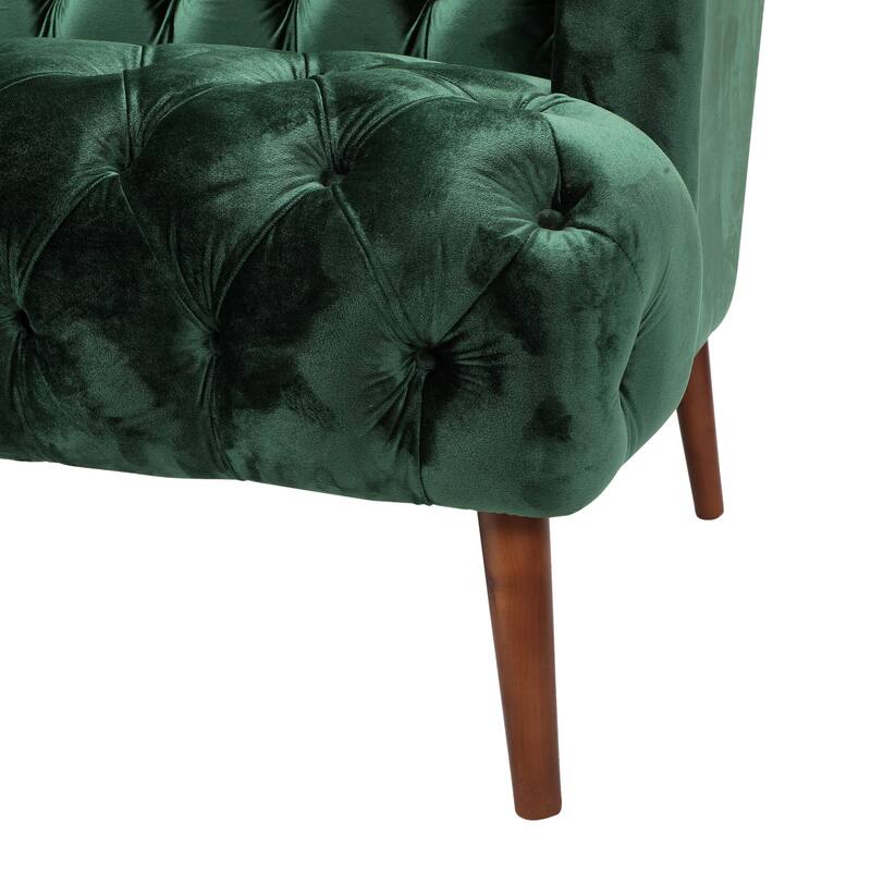 Contemporary 3-Seater Sofa with Button Tufted PU Upholstery and Birch Wood Legs