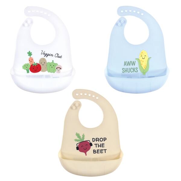 slide 1 of 1, Hudson Baby Infant Boy Silicone Bibs 3pk, Veggies, One Size - Veggies - One Size