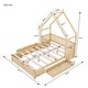 preview thumbnail 3 of 7, Queen Size House-shaped Bed with Half-guard, Wooden Platform Bed with Two Recess Handle Drawers, Natural