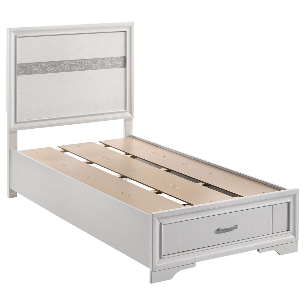 2-Drawer Storage Bed with Acrylic Glitter Panels, Stylish Footboard Storage, Mattress Ready, Chic Bedroom Upgrade