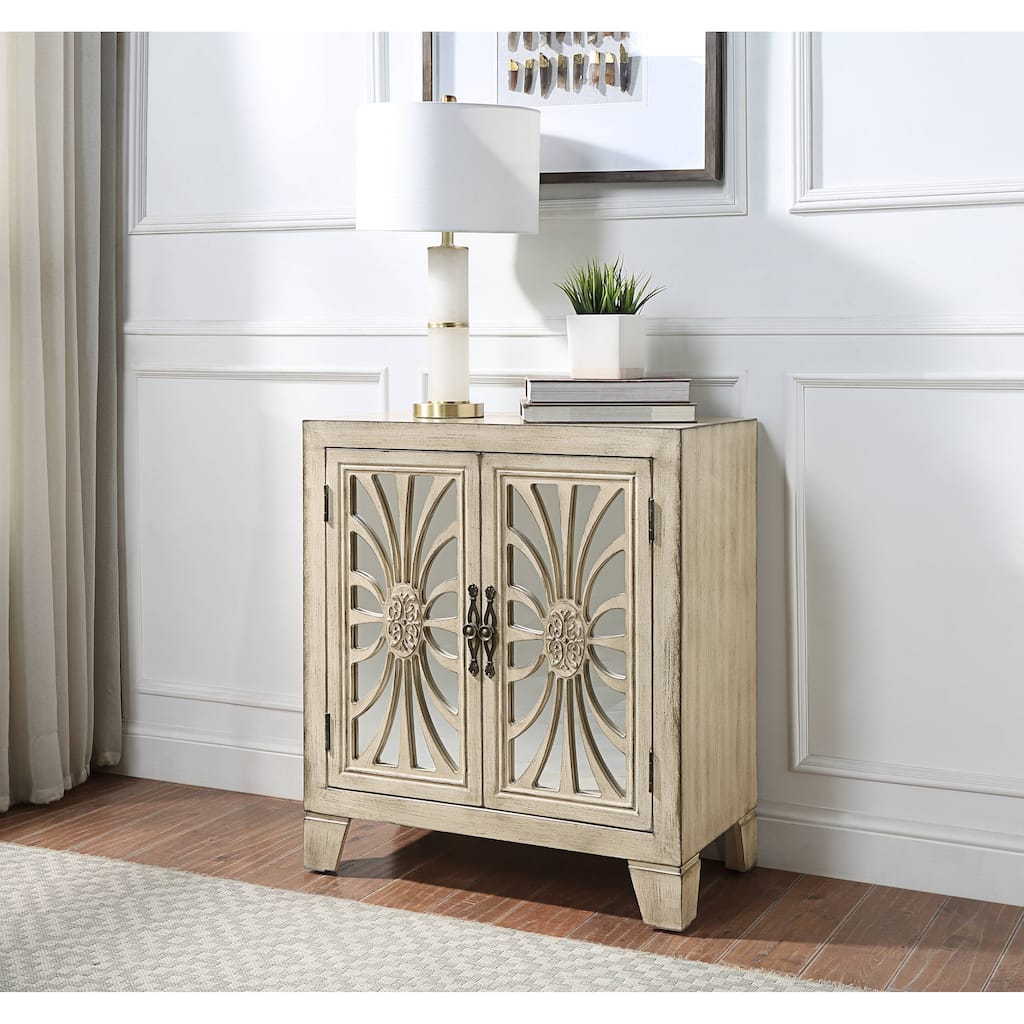 Charming Antique White Console Cabinet with Versatile Storage Options