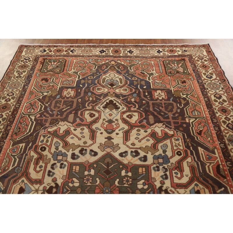 Traditional Bakhtiari Persian Vintage Rug Handmade Beige Wool Carpet - 7'1"x 10'2"
