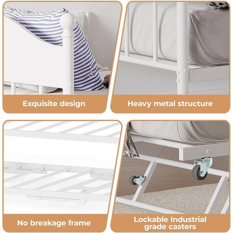 Space-Saving Twin Daybed, Platform Sofa Bed Frame with Foldable Trundle