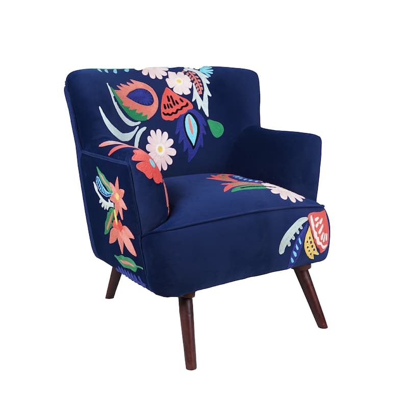 Nico Floral Embroidered Velvet Upholstered Accent Chair by Sevita
