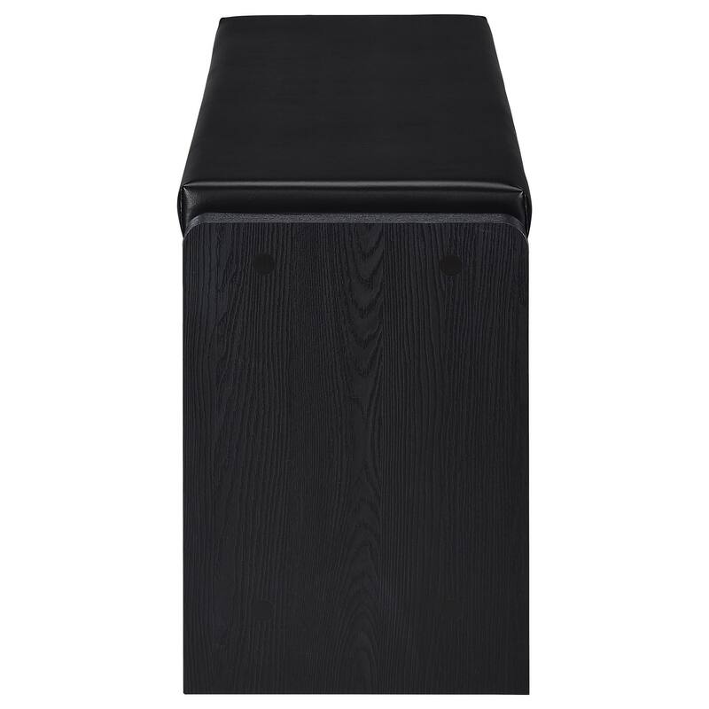 Aryn Storage Bench with Adjustable Shelf, Black Faux Leather, Black