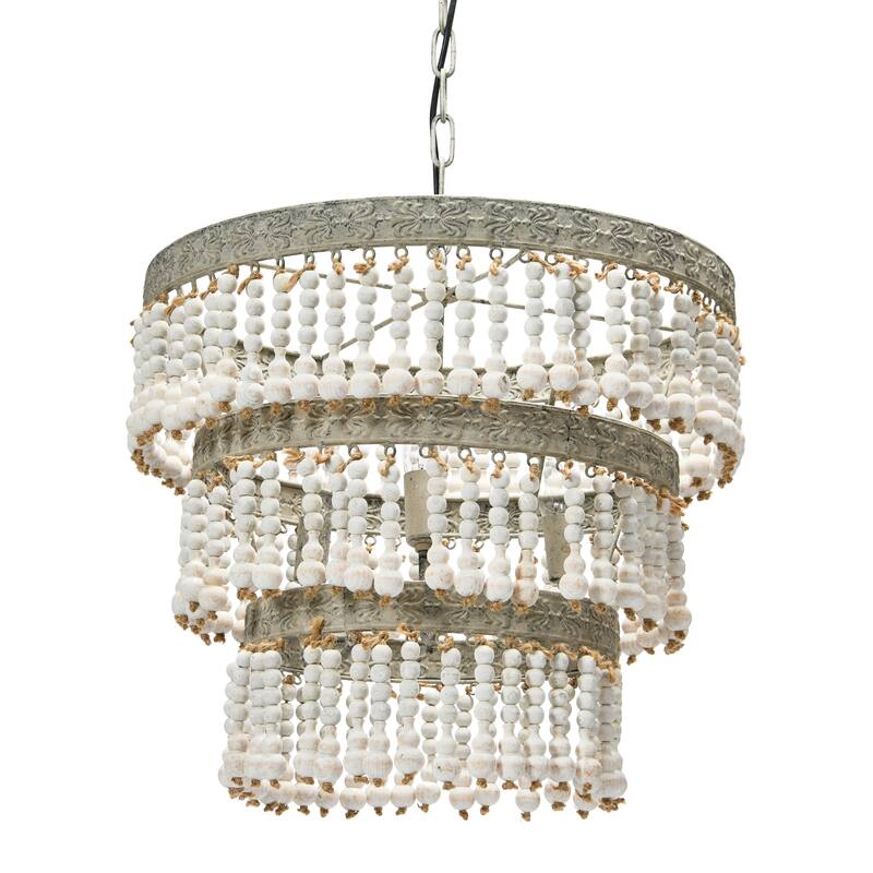 3-Tier Draped Wood Bead Chandelier