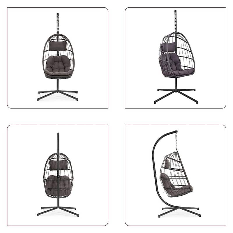 Egg Chair with Stand,Patio Rattan Wicker Hanging Swing,Indoor Outdoor - Egg Chair with Stand