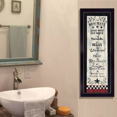 TrendyDecor4U Farmhouse "Bath Rules" Framed Print Wall Art by Linda Spivey